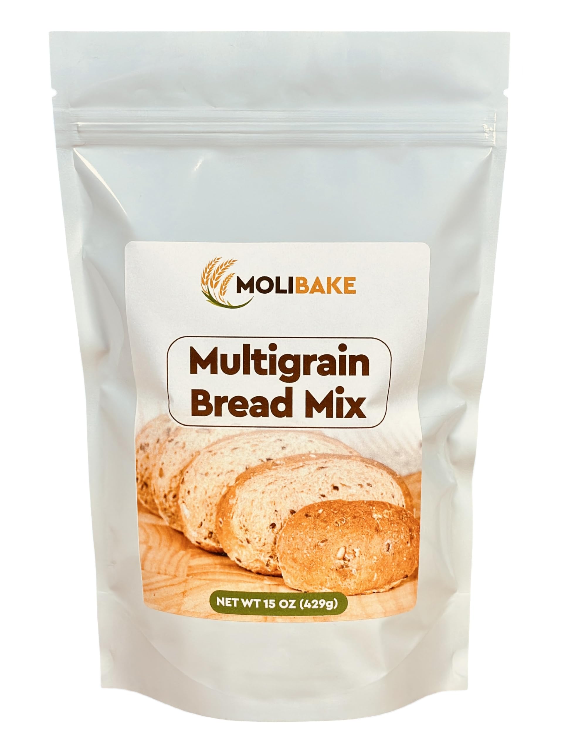 Molibake Multigrain Bread Mix – Premium All-Natural Baking Mix for Bread Machine and Oven – 15 oz – Gourmet Blend with Sunflower Seeds, Brown Flax,