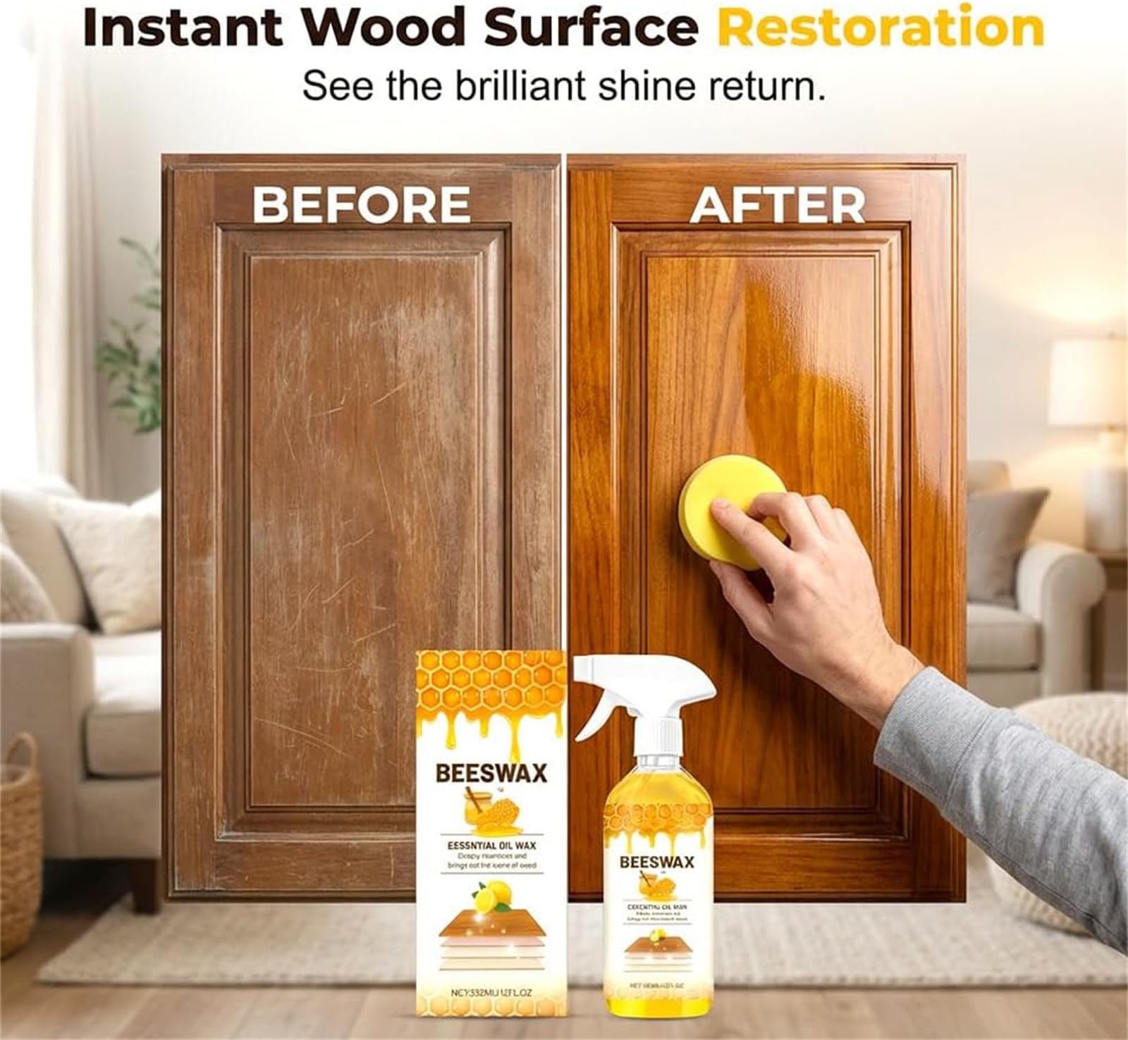 Beeswax Wood Polish Spray, 2026 New Natural Beeswax Furniture Polish & Cleaner, Micro Molecularized Essential Oil Spray, Restores Shine & Removes Scratches, for Wood Floors and Wooden Cabinet (3Pcs)