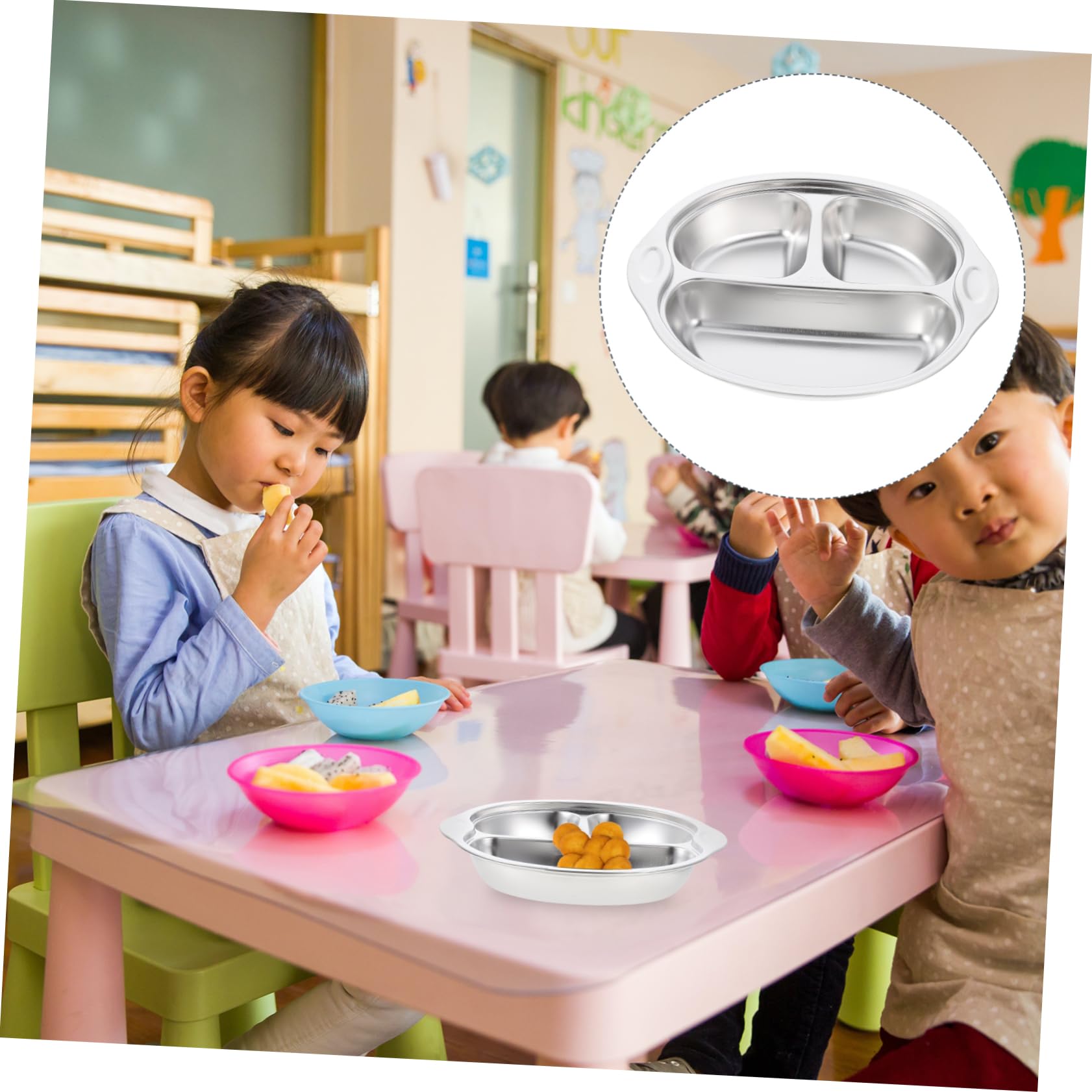 Unomor Stainless Steel Divided Plate Cartoon Design Food Tray for School and Home Easy to Clean Compartment Plate for Lunch Tray for Boys