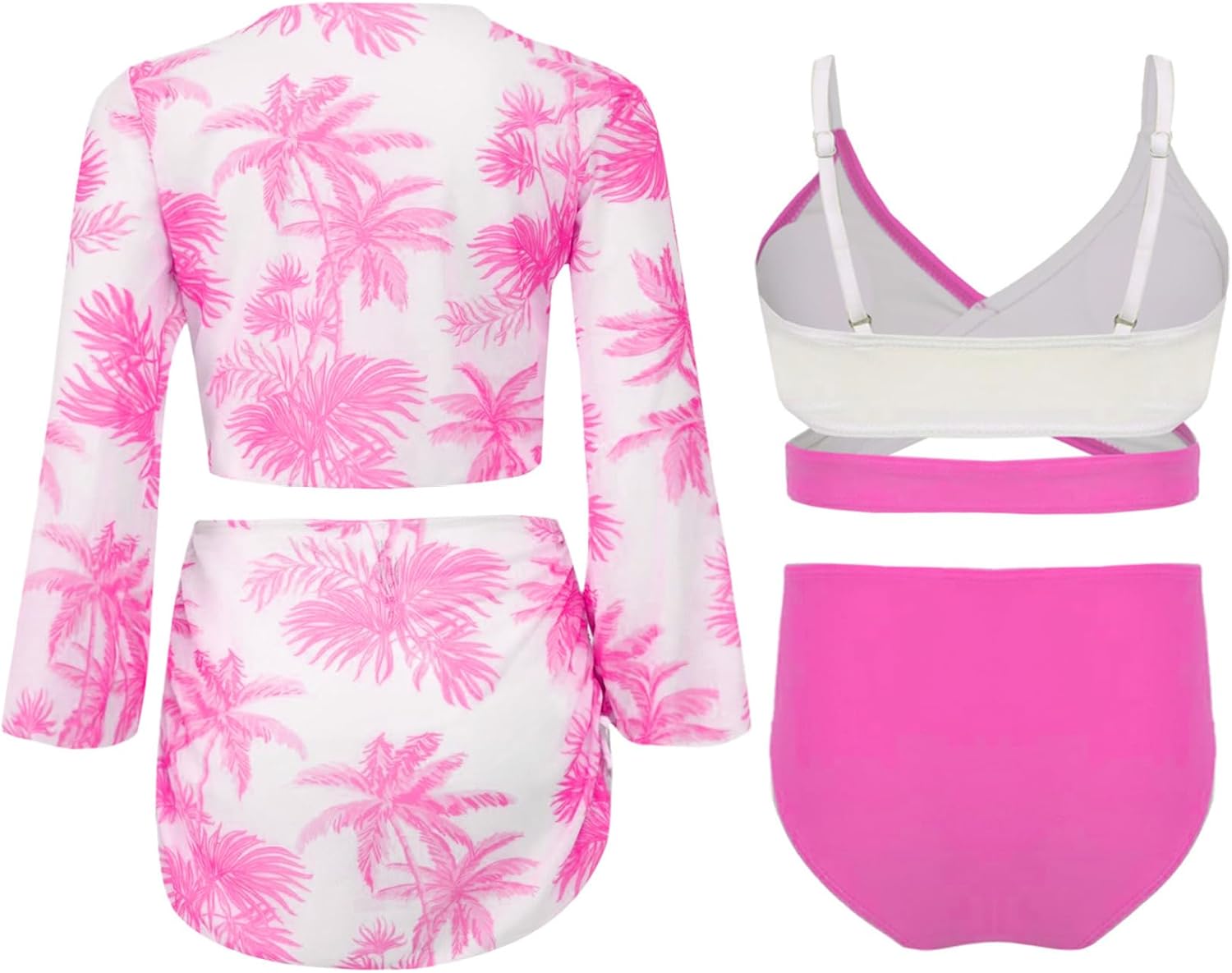 Girls Swimsuit Teen 4 Pcs Spaghetti Straps Bikini with Tie Dye Swim Cover Up Bathing Suits