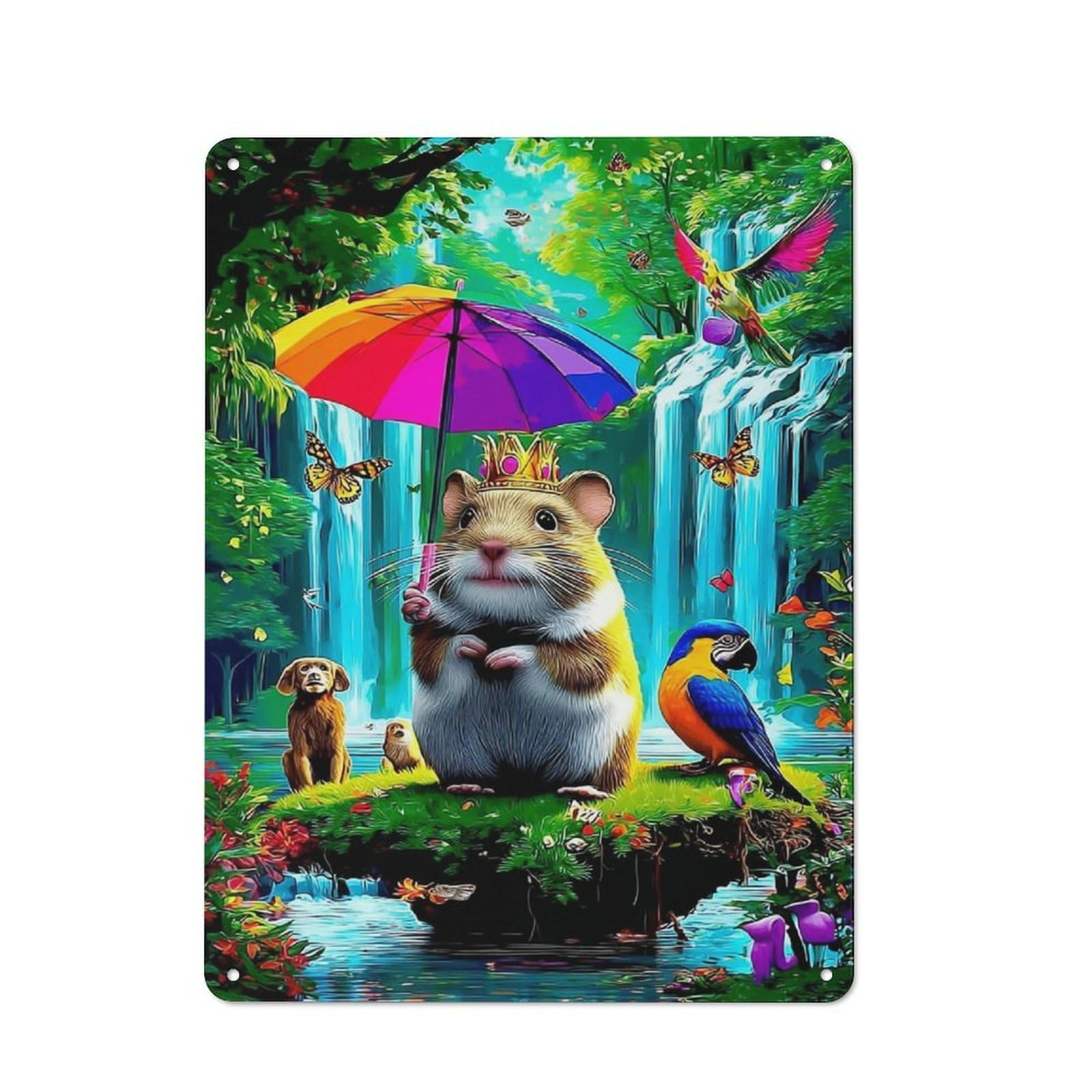 Royal Hamster in A Fantasy Forest -1 Vintage Tin Sign 40x30cm for Pub Or Café, for Everyday Room Decor with A Vintage Look