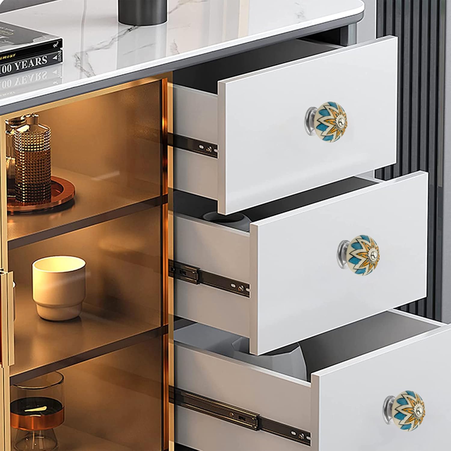 Ceramic Cabinet Knobs 10 Pack Starred 1-3/5 in. Blue & Multicolor Ceramic Knobs Drawer Knobs Drawer Pull Knobs for Kitchen Cabinet Bathroom Drawer Wardrobe Cabinet