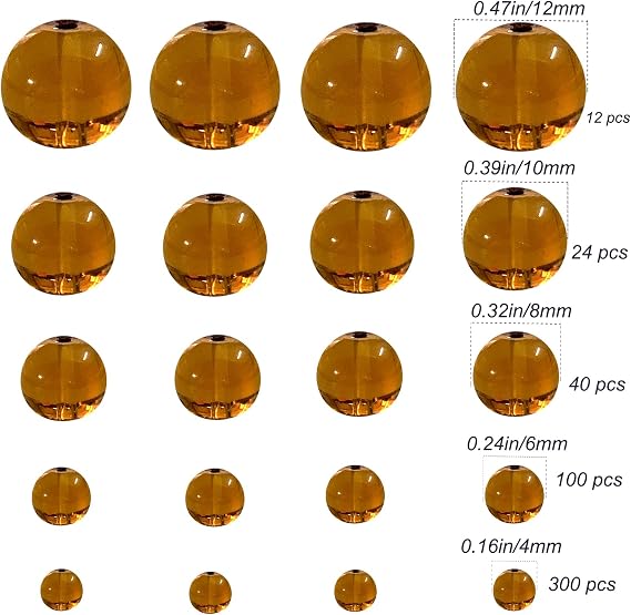 470+ PCS Round Crystal Glass Beads for DIY Craft Projects (Brown), Glass Spacer Loose Beads for Crafts Charms Pendants Presents 4/6/8/10/12mm