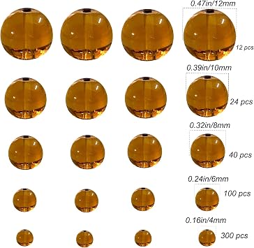 470+ PCS Round Crystal Glass Beads for DIY Craft Projects (Brown), Glass Spacer Loose Beads for Crafts Charms Pendants Presents 4/6/8/10/12mm