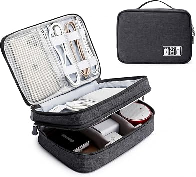 mygreen Electronic Accessories Organizer Bag, Waterproof Double Layer Travel Storage Case with Adjustable Padded Dividers, Portable Hard Pouch for Cables, Charger, Power Bank, Phone, Hard Drive Black
