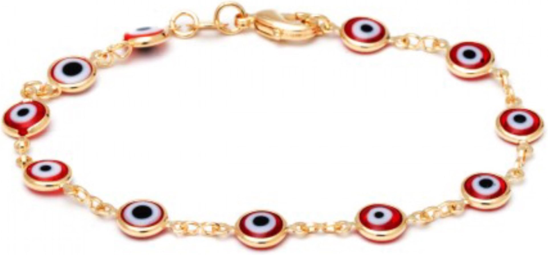 Gold Plated 18k Evil Eye Red Bracelet. 7.5 Inches
