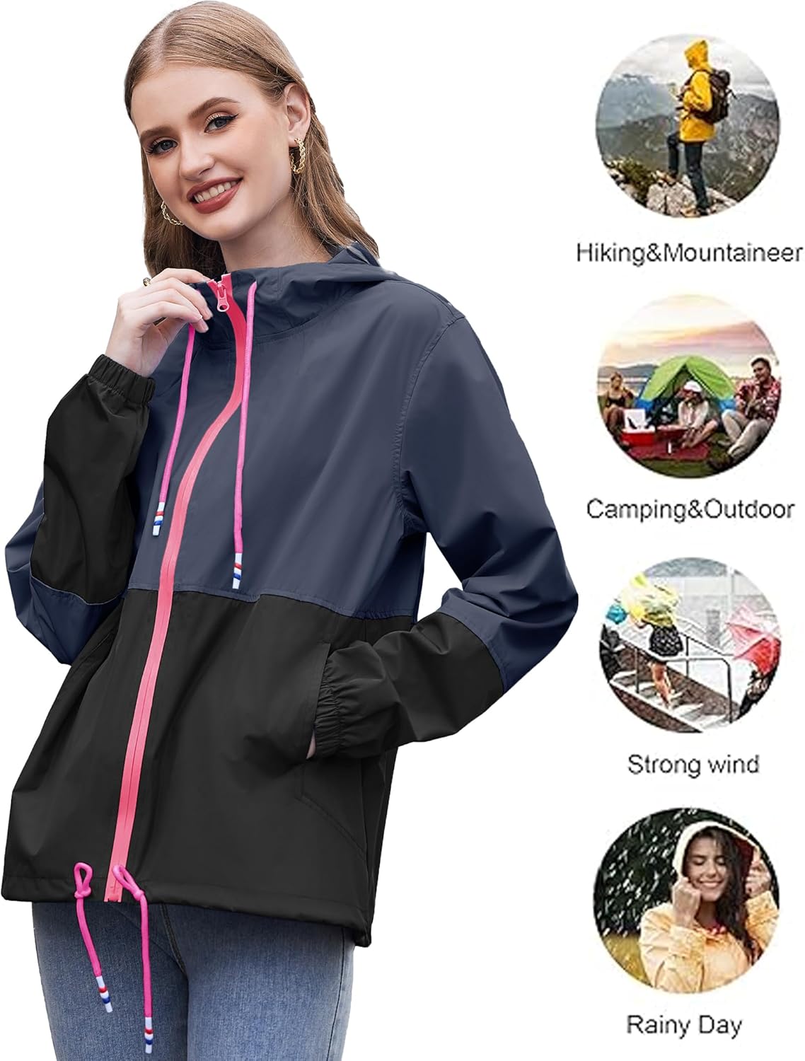 SoTeer Women's Waterproof Raincoat Outdoor Hooded Rain Jacket Windbreaker S-XXXL - Image 5