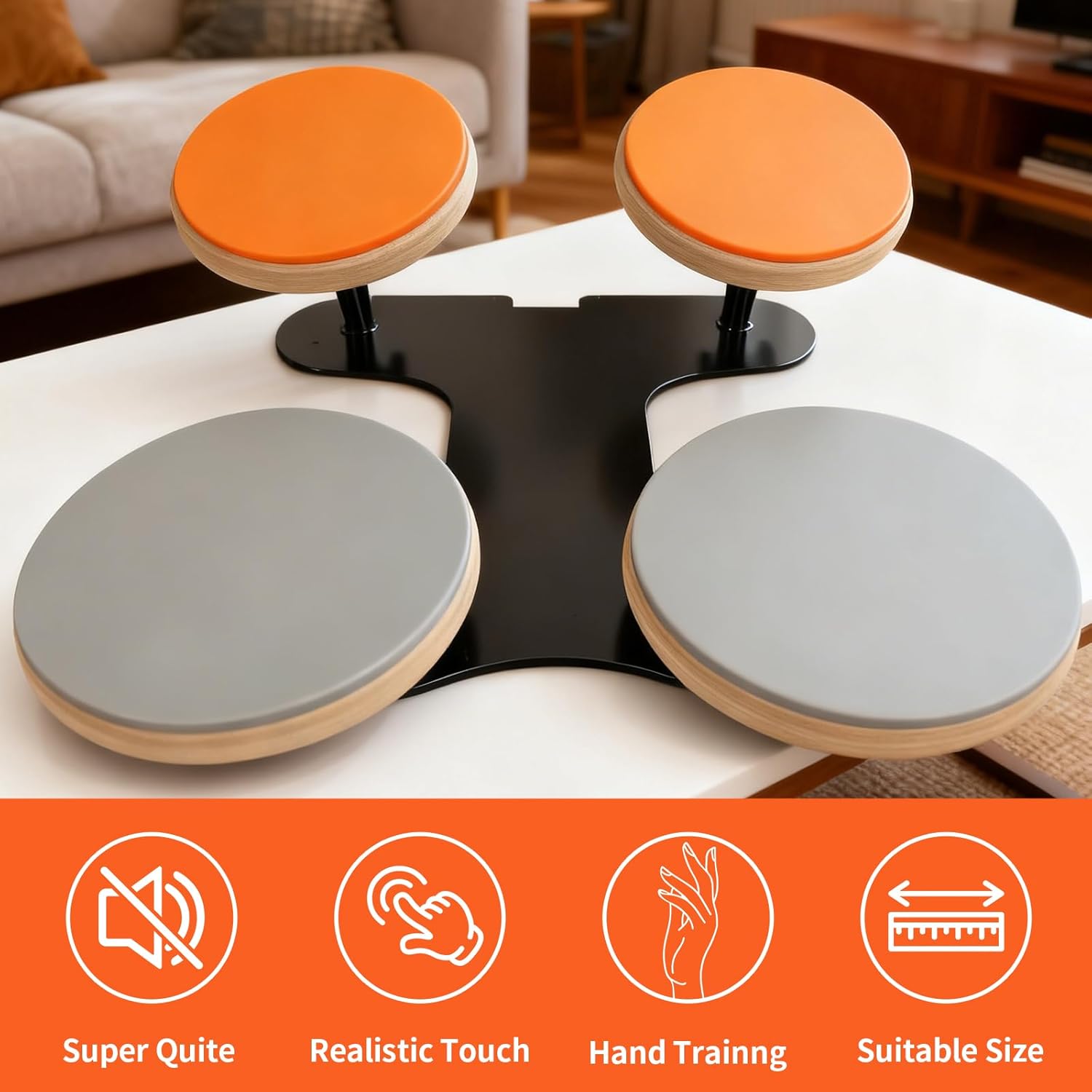 Kmise 4-Piece Silent Drum Practice Pad Kit with Drum Sticks,Portable and Adjustable Drum Pad for Quiet Practice, Perfect Snare Drum Practice Pad Kit for All-ages Drummers