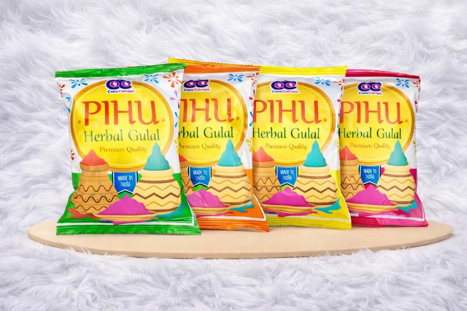 Herbal Gulal Holi Colors Pack of 4 Organic Holi Colours for Holi Celebration | Skin Friendly Natural Gulal for Holi | Non-Toxic, Chemical-Free, 50g Each, (Yellow, Pink, Orange, Green)