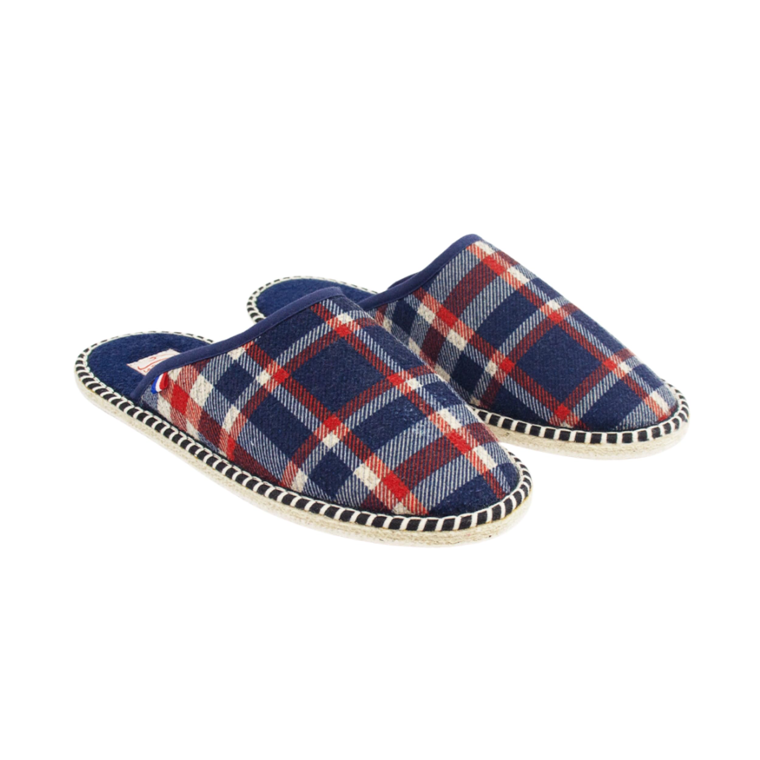 Mules Mixte style charentaise couleurs Bleu - MIF - Mule en coton/laines Pantoufles été - confortables/chaudes - Semelle confortable en feutre tressé antidérapante , Chausson Extérieur/intérieur