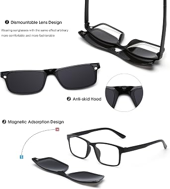 JIM HALO Magnetic 5Pcs Polarized Clip-on Sunglasses Plastic Frame for Night Driving