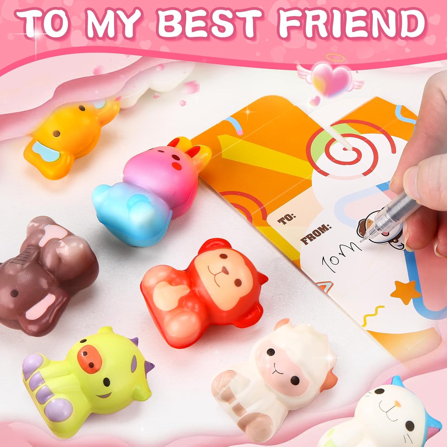 Valentines Day Gifts for Kids, 24PCS Animal Squishies with to from Valentine Cards Box, School Classroom Exchange Party Favors