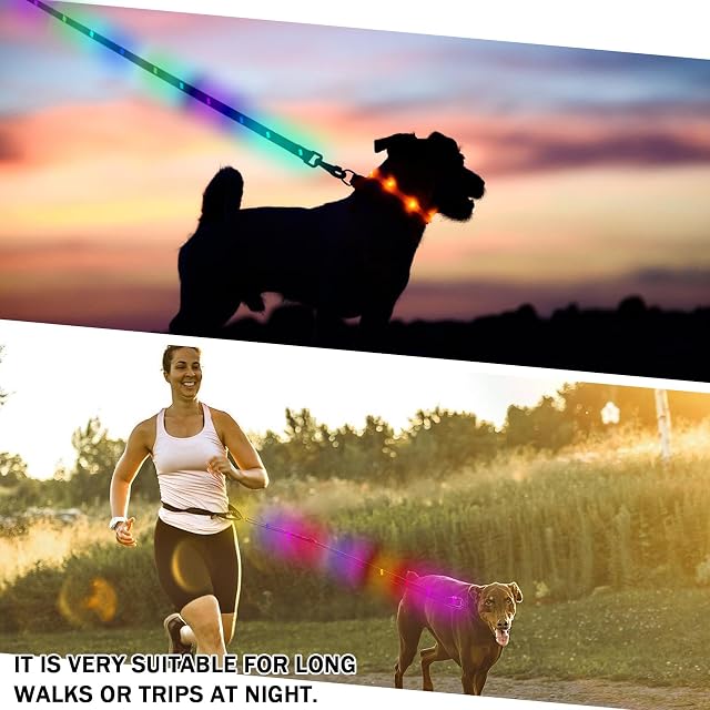 Foto 7 de 7 de Correa LED para perros, 9 modos que brillan en la oscuridad, 1,2 m, recargable por USB