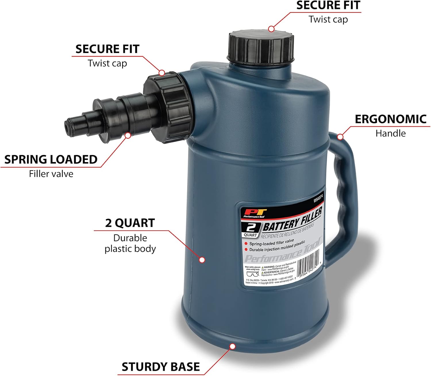 Performance Tool W54274 Battery Filler with Auto Shut Off and Drip-Free Valve, 2 Quarts : Automotive