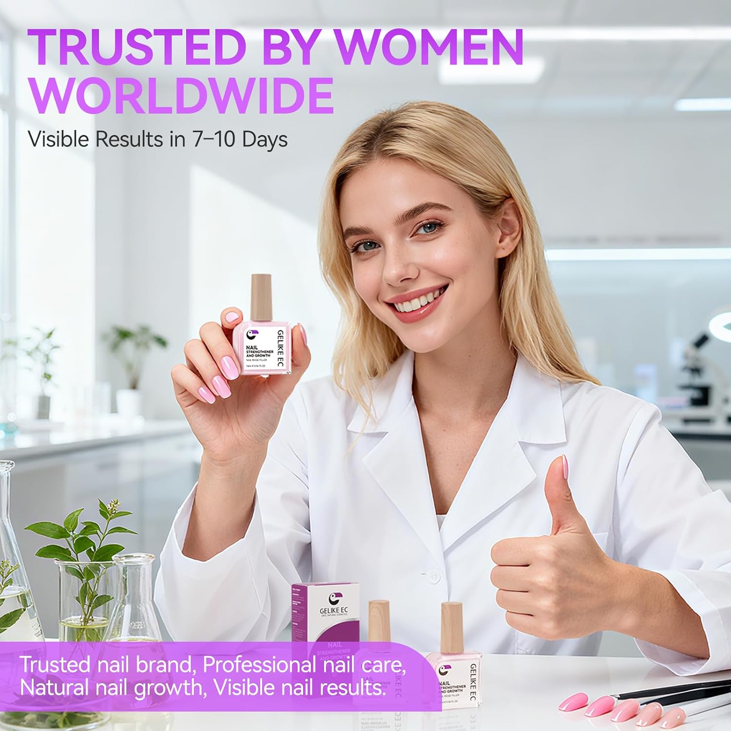 Gelike EC Nail Strengthener and Growth Polish: Milky Pink Protein and Vitamin Enriched Quick Dry Hardener Repair for Brittle Thin Damaged Nails at Home DIY Salon Quality Vegan 16ml No UV Need