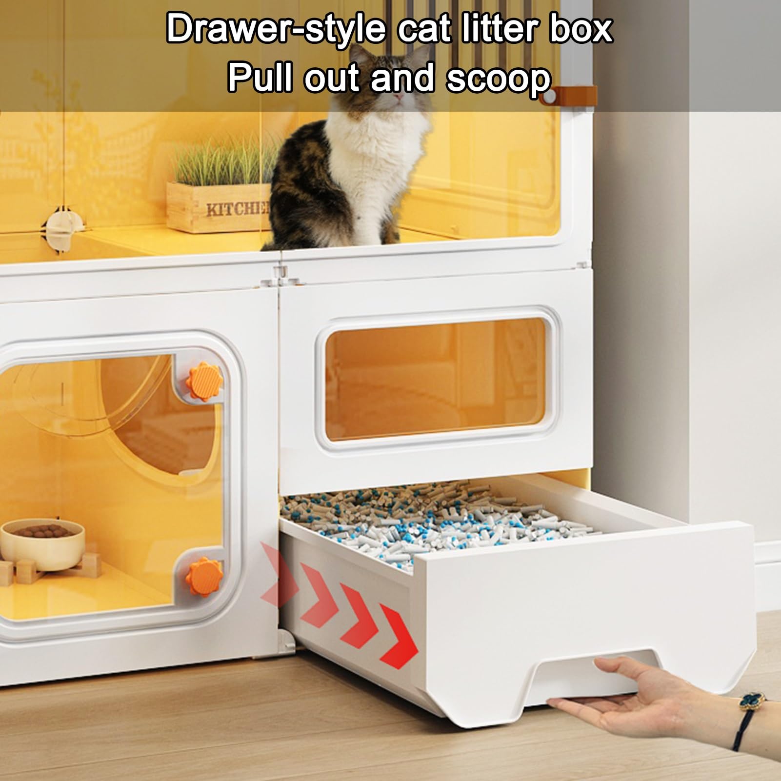 Cat Cage Indoor Cat Enclosures, DIY Cat Playpen with Cat Litter Box, Tall Three-Tier Cat Enclosures with 360° Ventilation, with Sliding Transparent Cat Door(White)