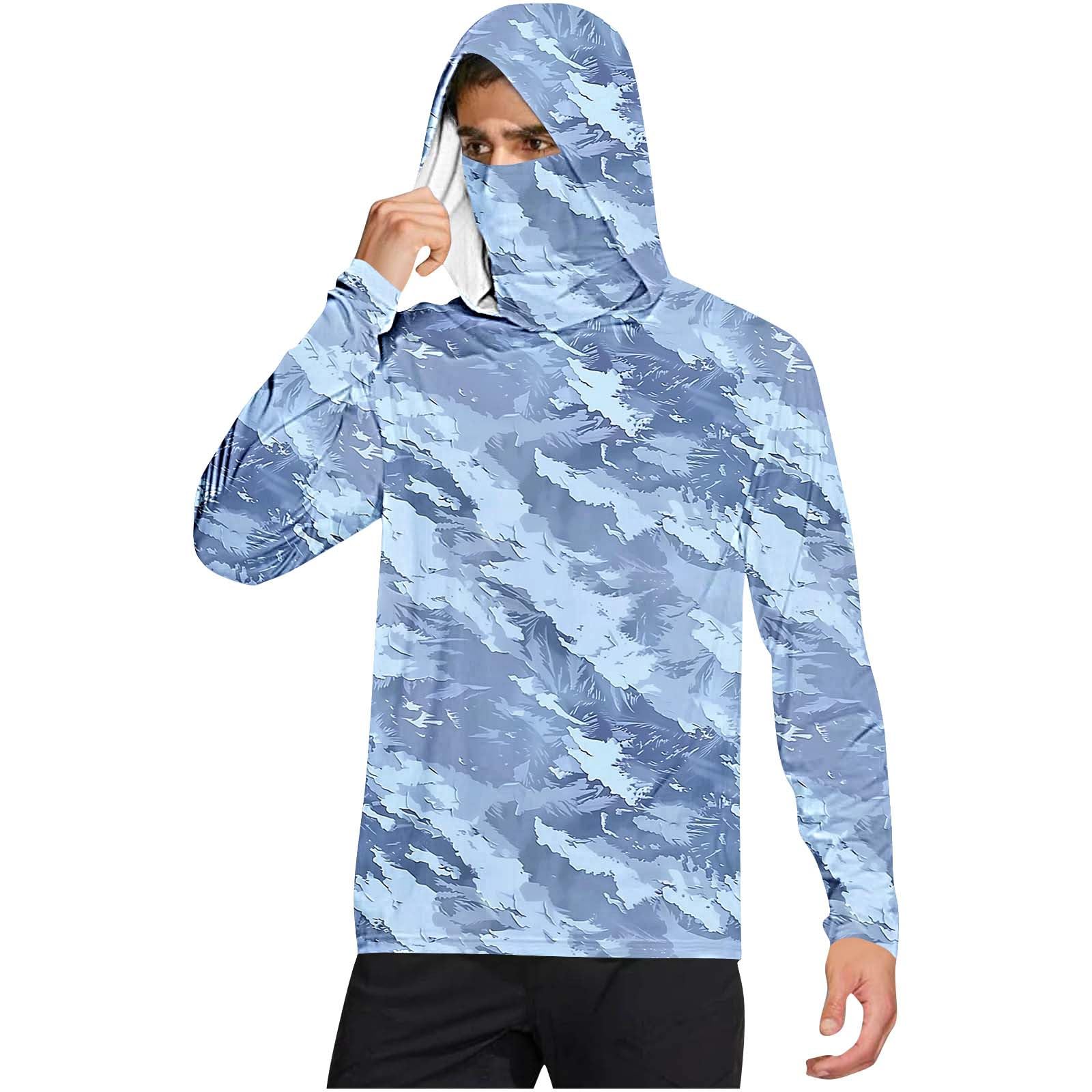 Long Sleeve Sun Shirt Men UPF 50+ Sun Protection Fishing Hoodies with Mask Outdoor Rash Guard Cooling Hiking Blouses