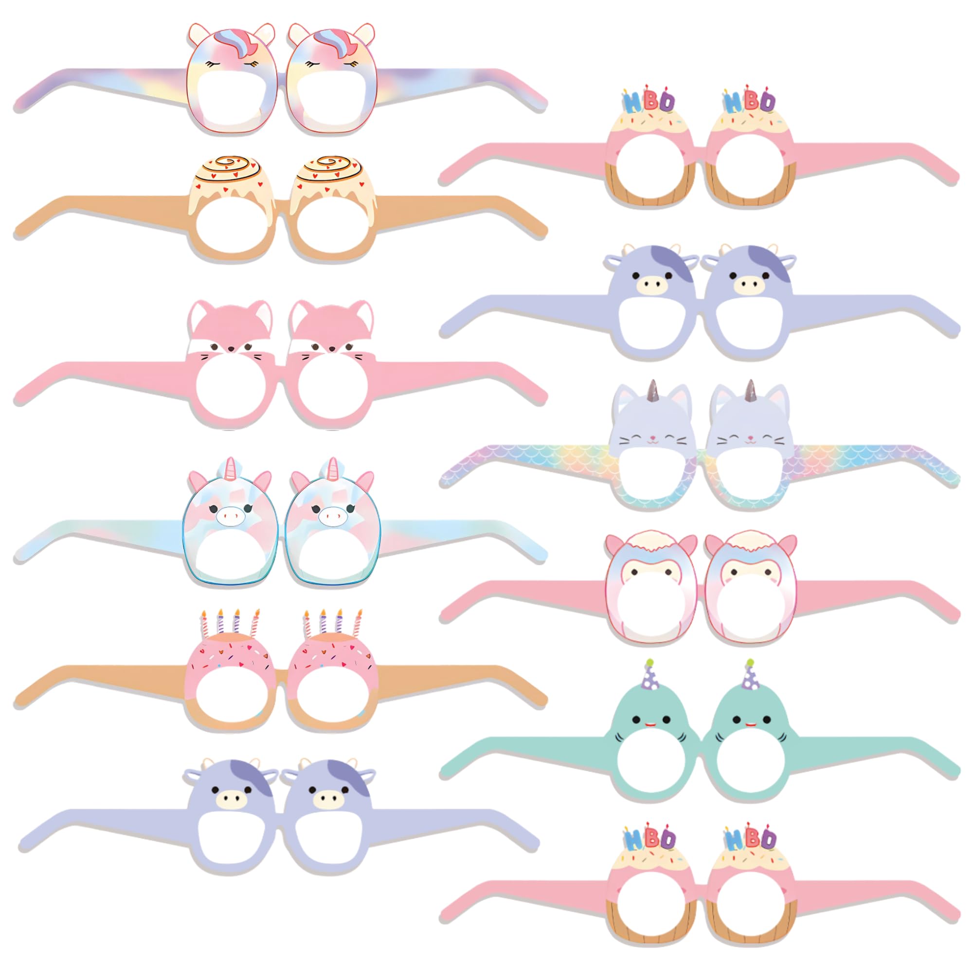 Partymelon 12 Pcs Cute Animals Birthday Party Glasses Fun Paper Eyewear for Kids Party Supplies Decorations Photo Props for Girls and Boys