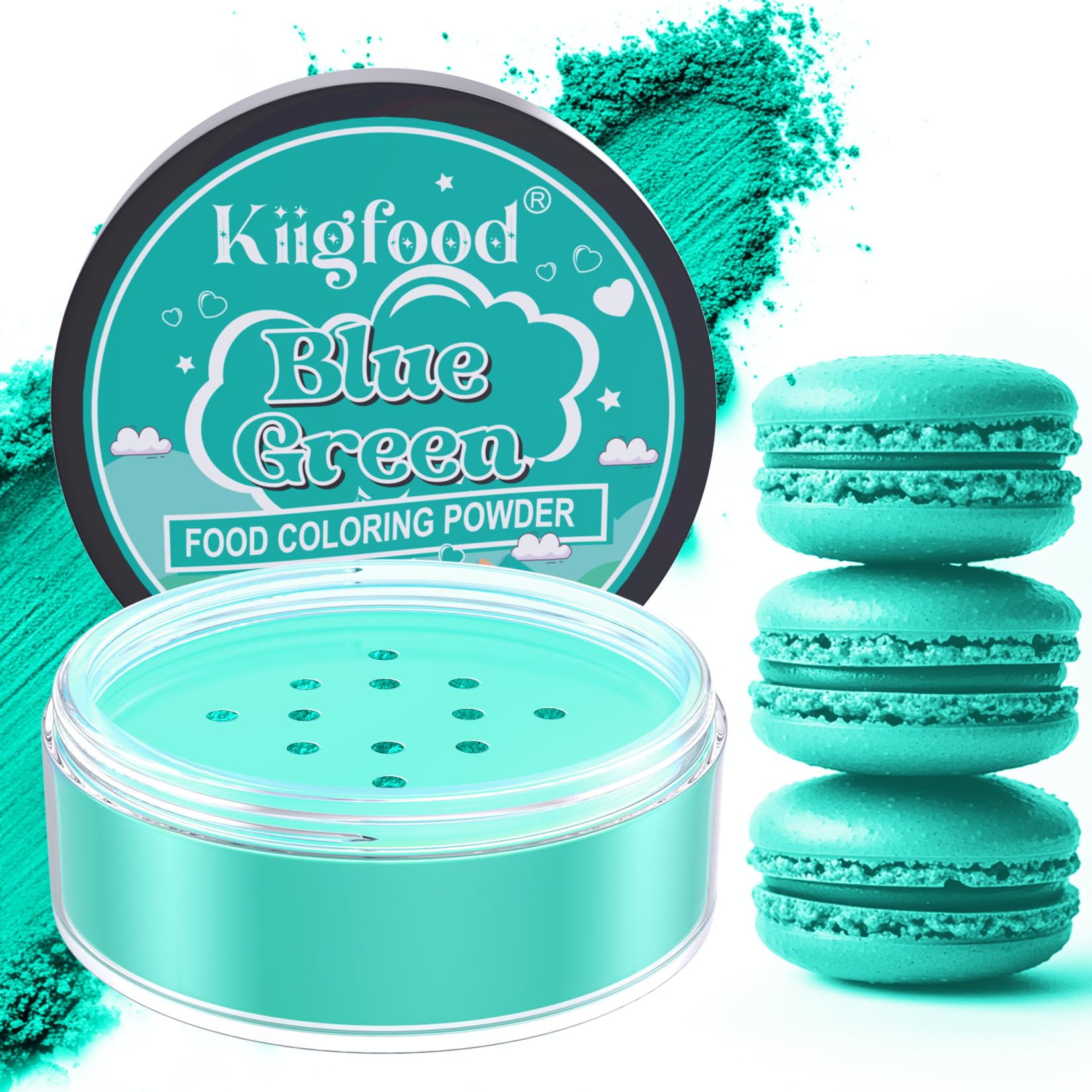 Blue Green Food Coloring Powder - Kiigfood 5g Food Grade Vibrant Powdered Food Coloring, Upgraded Vegan Food Dye Powder for Baking, Cookies, Icing, Cake Decorating, Slime Making