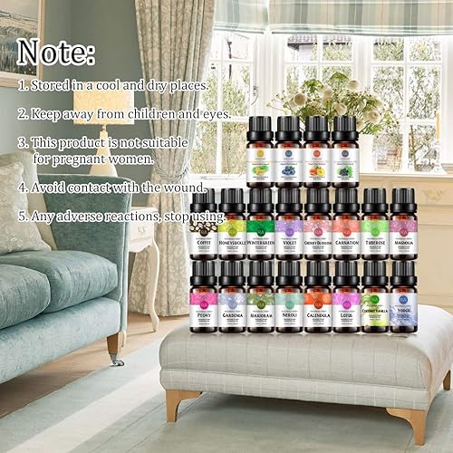 Miniatura 4 de Juego de 20 aceites esenciales 100% puros (arándano, neroli, café, loto, melocotón, flor de cereza, caléndula, mejorana, uva, magnolia, tuberosa,