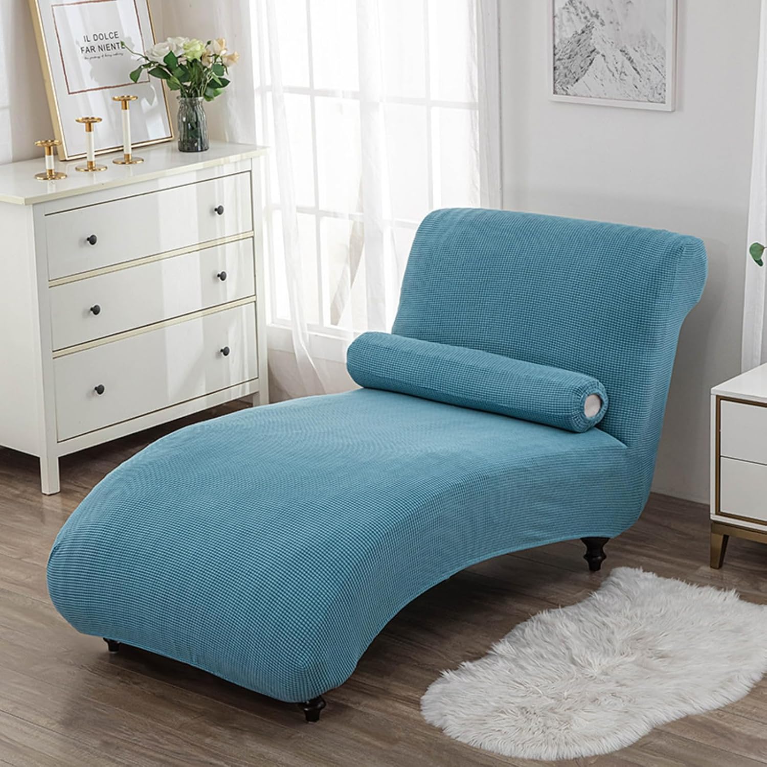 Stretch Chaise Lounge Cover Indoor, Armless Chaise Chair Slipcover Furniture Protector Chaise Slipcover for Living Room Machine Washable (Grass Green)