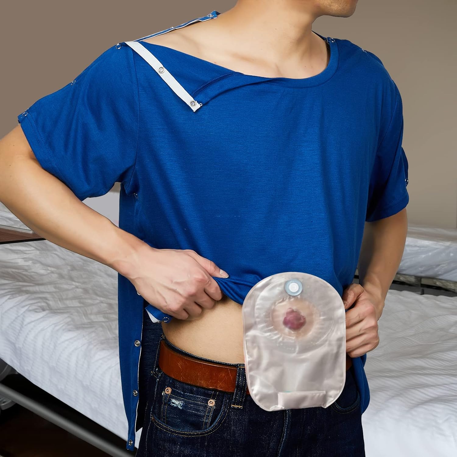 2 Pieces Post Surgery Shirt for Men Women Unisex Shoulder Surgery Shirts Left Right Side Snap Access Recovery Hospital Shirts