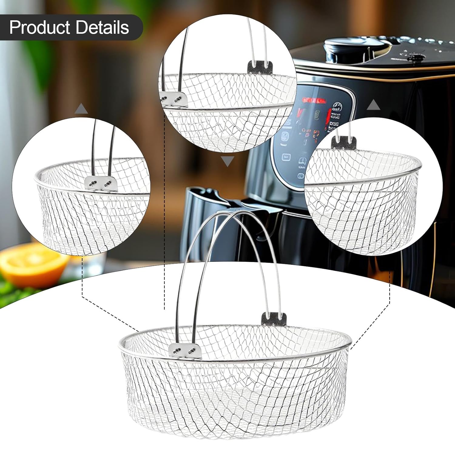 TRENDIVIBE Air Fryer Basket Ergonomic Stainless Steel Mesh Basket for Cooking Home Cafe