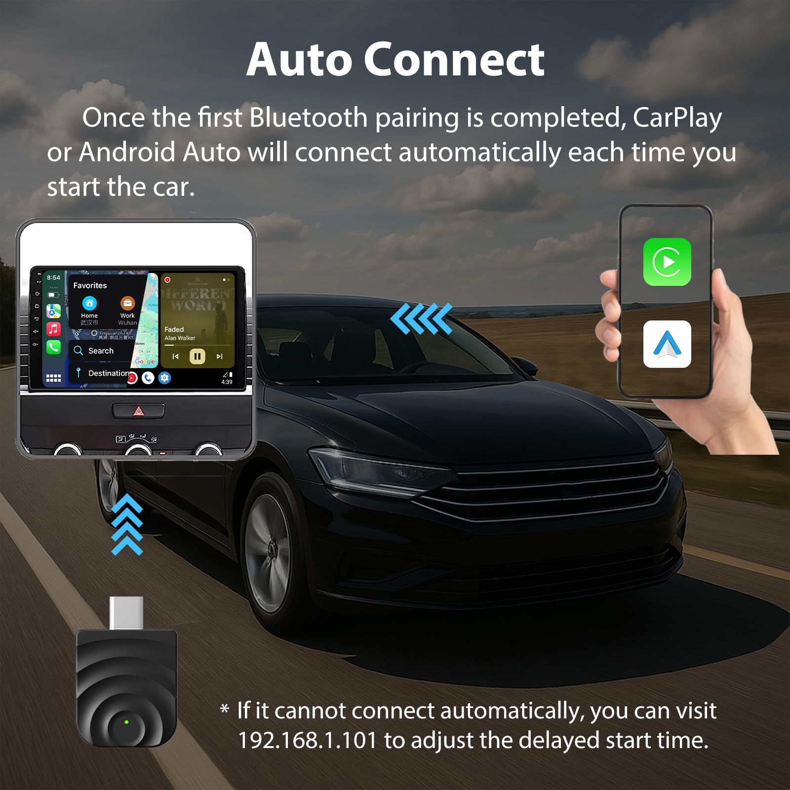 Sunweyer S41 L-vorm draadloze CarPlay & Android Auto Adapter Sunweyer S41 L-vorm draadloze CarPlay & Android Auto Adapter