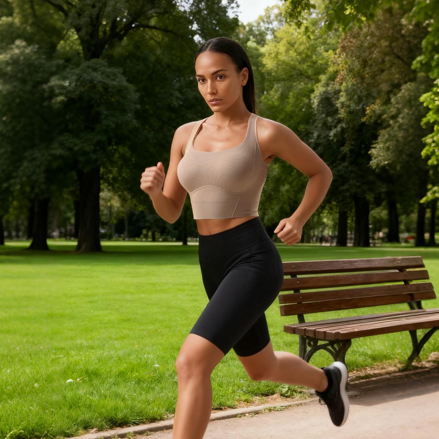 Women Square Neckline Sports Bra Padded Basic Workout Y-Back Racerback Cropped Tank Top - Image 5