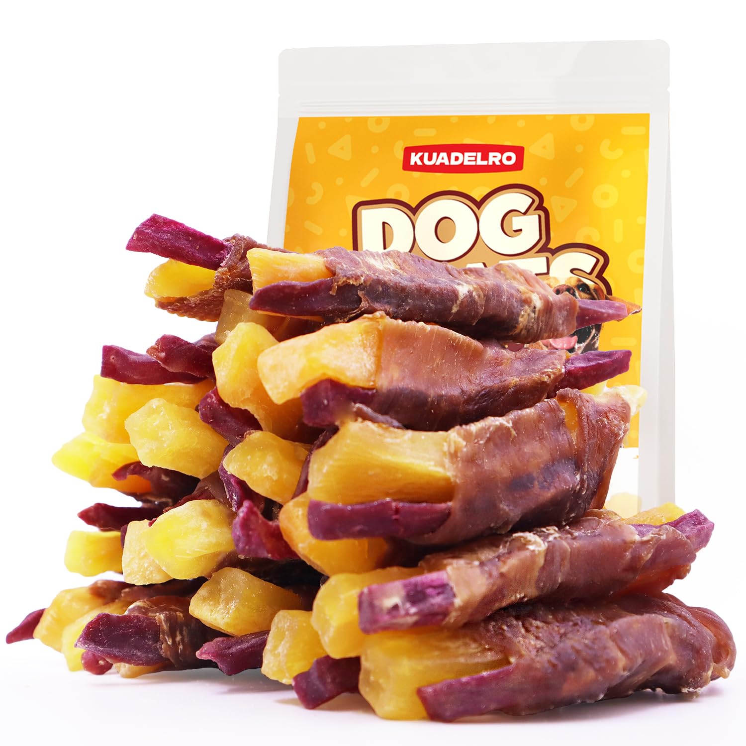KUADELRO Dog Treats Duck Wrapped Double Sweet Potato, High Protein Duck Jerky Training Treats Low Fat Dog Snacks Soft Healthy Chews for Small Medium