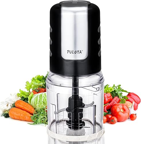 Miniatura 7 de PULOYA Mini procesador de alimentos 2 tazas pequeño picador eléctrico de alimentos 2 velocidades para verduras, carne, frutas y nueces con 4