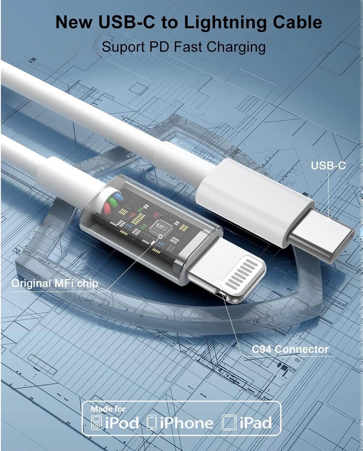 iPad Fast Charger, 2-Pack Apple Certified 20W USB C Fast Wall Charger Block with 6.6FT USB C to Lightning Cable for iPad 9th/8th/7th/6th/5th Generation, iPad Air 3/2, iPad mini 5/4/3, iPad Pro, iPhone