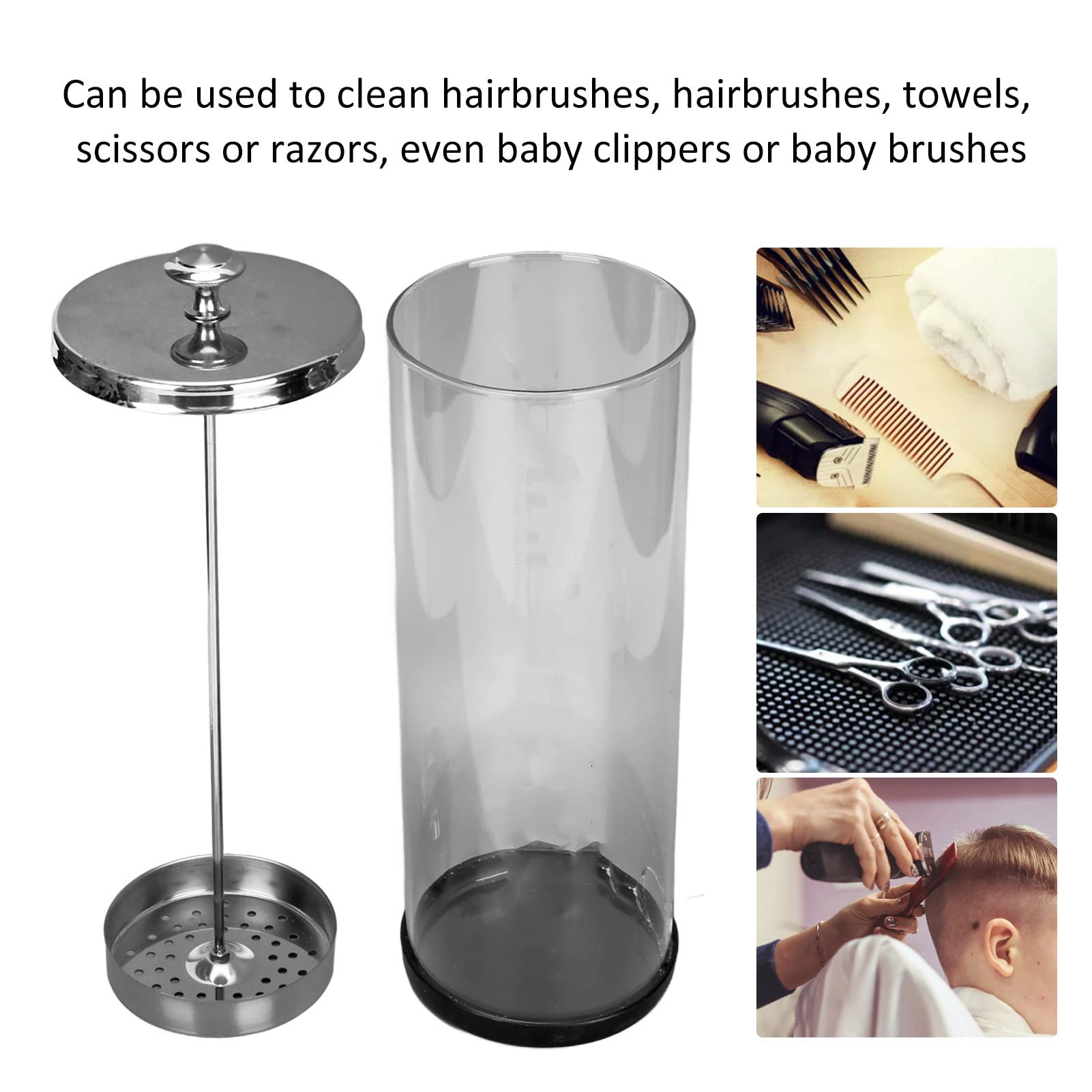 Barbicide Trempe Bot avec Grande capacité pour les Outils de Coiffeur et de Ongles - Pot Nettoyage en Verre avec Couvercle en Acier Inoxydable et Base Non Glissée pour les Fournitures Salon