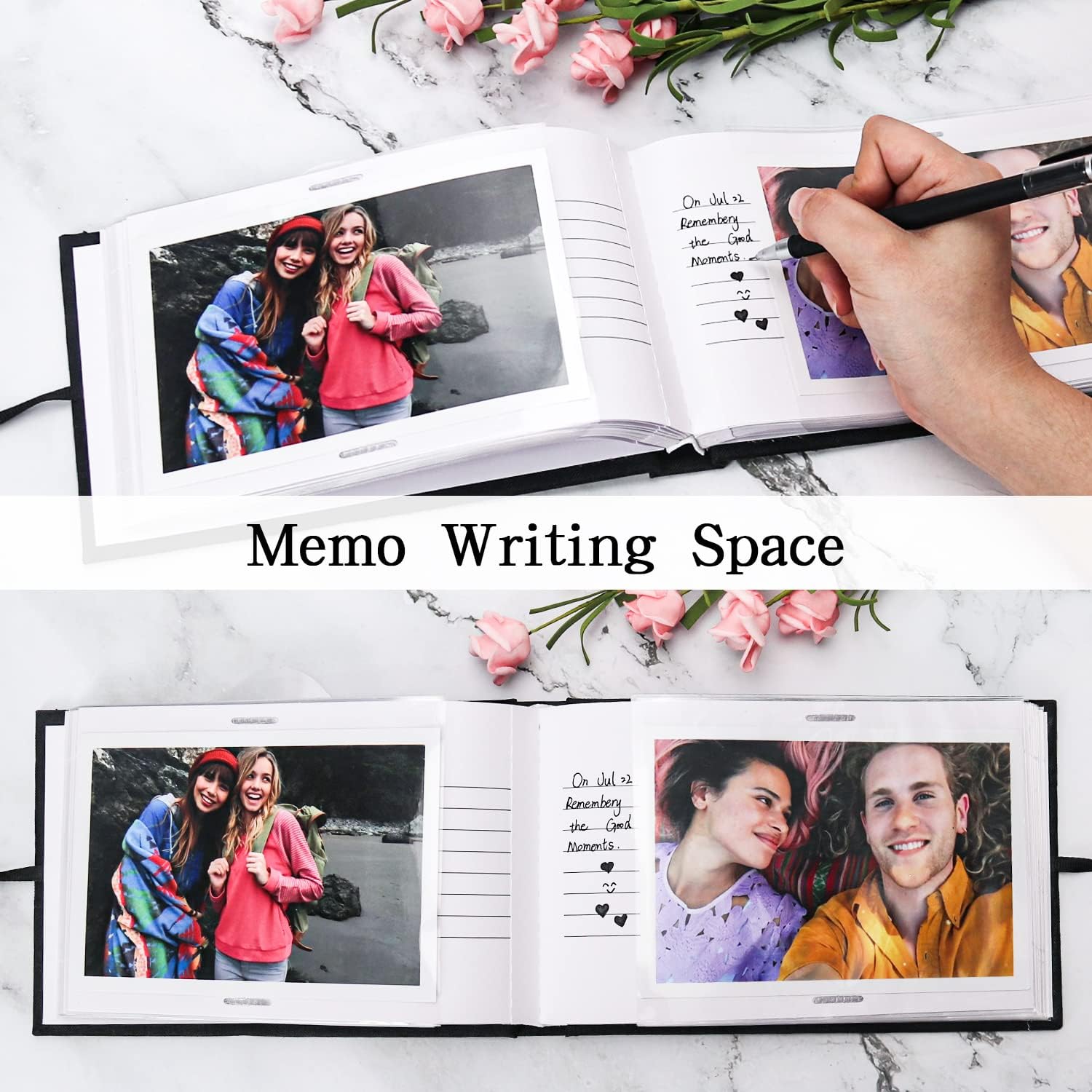 Vienrose Photo Album 4x6 50 Pockets Linen Frame Cover with Memo Areas Photobook Mini Slip-in Picture Book for Wedding Baby Vacation, Pink - Image 4