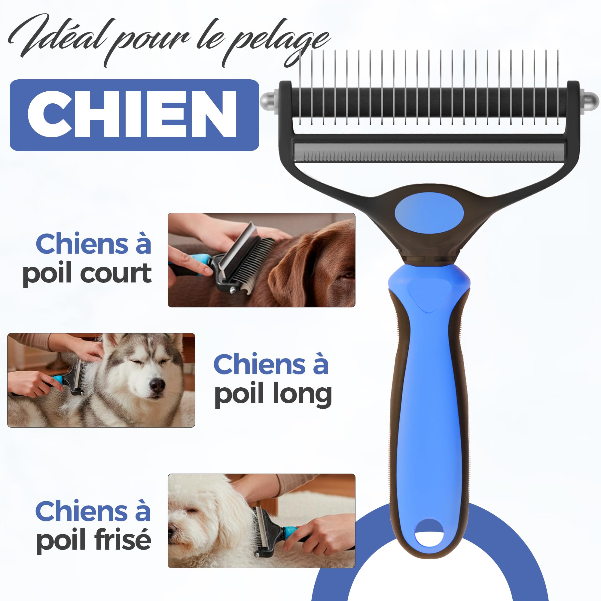 Brosse pour chiens et chats à poils longs - Grand peigne professionnel démêlant et brosses démêlant pour chiens, chats persans et animaux de compagnie à poils courts (Grand)