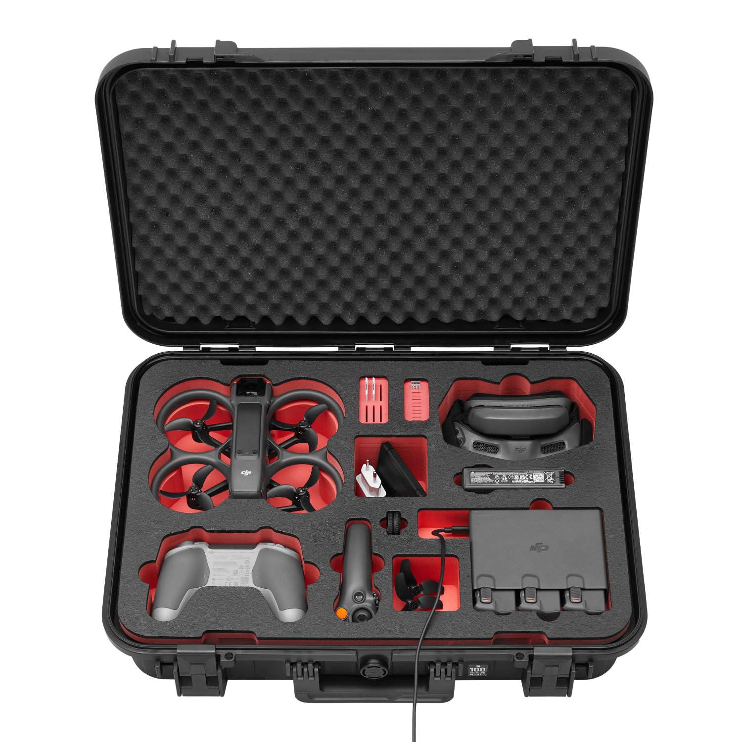 TOMcase Koffer für DJI Avata 2 Fly More Combo und viel Zubehör - Akkus Aufladen im Inlay - wasserdichter ECO Schutzkoffer - IP65 Hardcase - stoßfeste Tragetasche