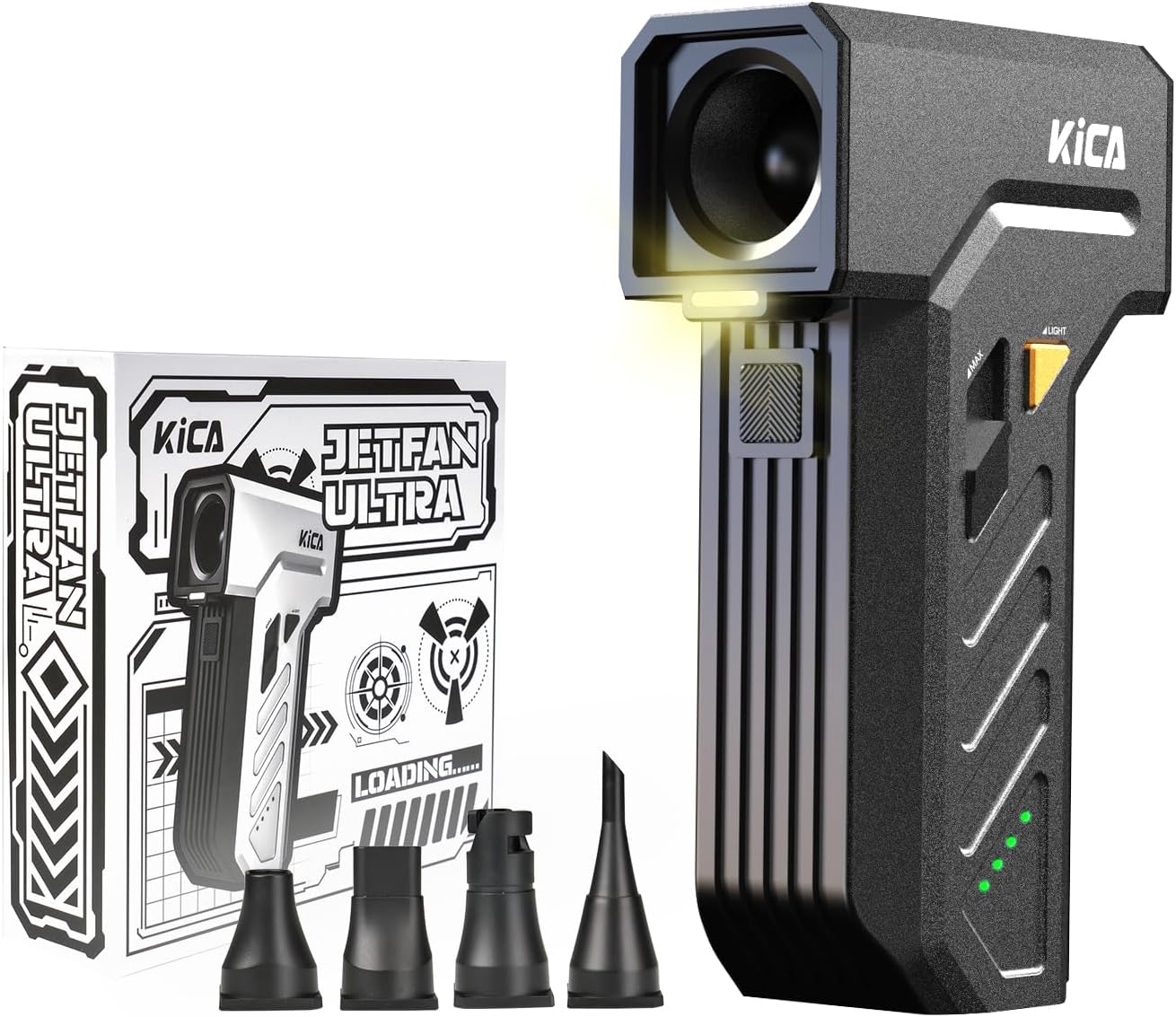 KiCA Electric Air Duster with LED Light - 130000 RPM Cordless Air Duster, Stepless Speed Control, Brushless Dust Blower for Computer, Keyboard, Outdoor, House and Car - Jet Fan Ultra(Black)