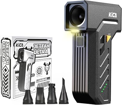 KiCA Electric Air Duster with LED Light - 130000 RPM Cordless Air Duster, Stepless Speed Control, Brushless Dust Blower for Computer, Keyboard, Outdoor, House and Car - Jet Fan UltraBlack