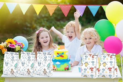 Miniatura 4 de BonBeeDesign 24 bolsas de dulces con calcomanías para fiestas de robots, bolsas de regalo de robot, suministros para fiestas de cumpleaños con