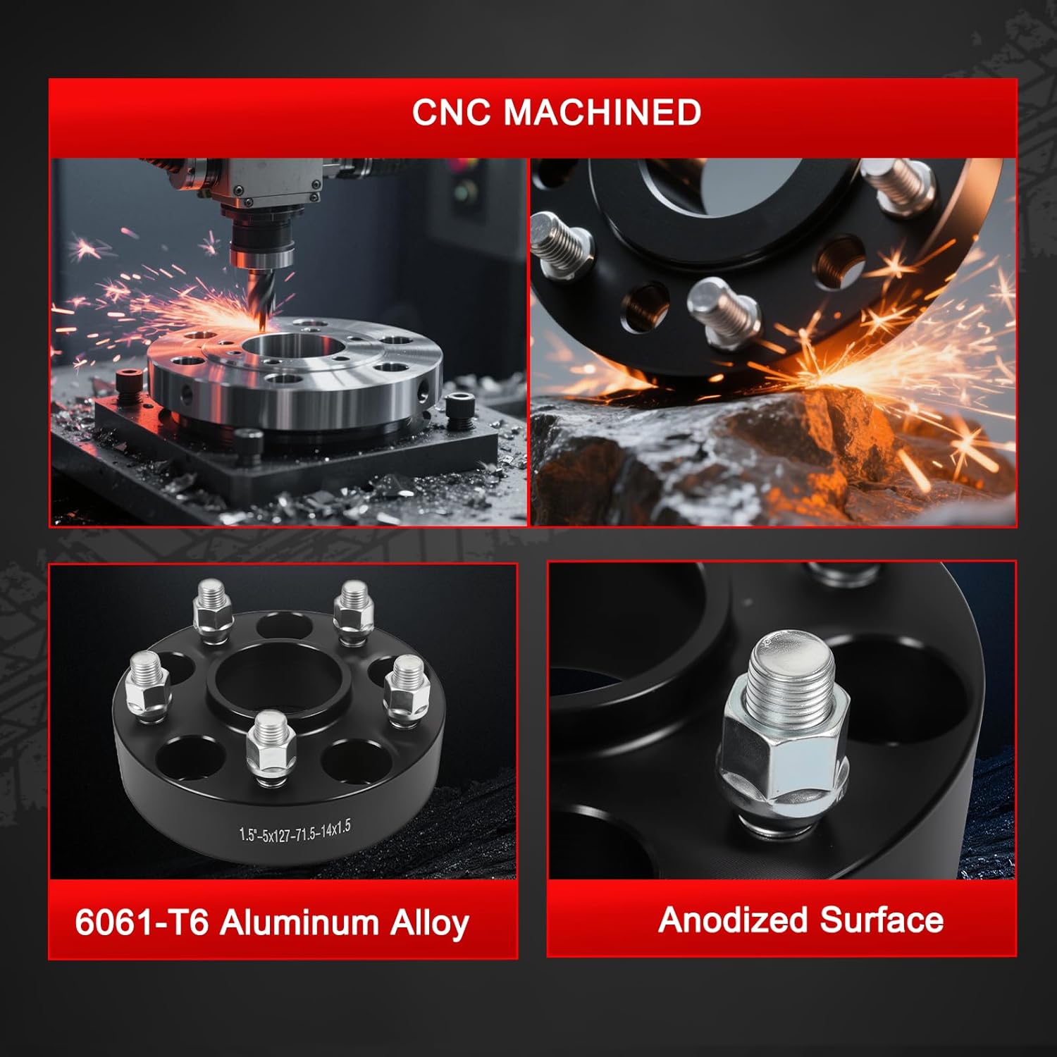 5x5 Wheel Spacers 1.5 inch PCD 71.5mm Hub Bore M14x1.5 Studs Aluminum CNC Wheel Adapters 4pcs Car Wheel Accessories Parts Fit for Durango Gladiator JT Grand Cherokee WL WK2 Wrangler-JL/JLU