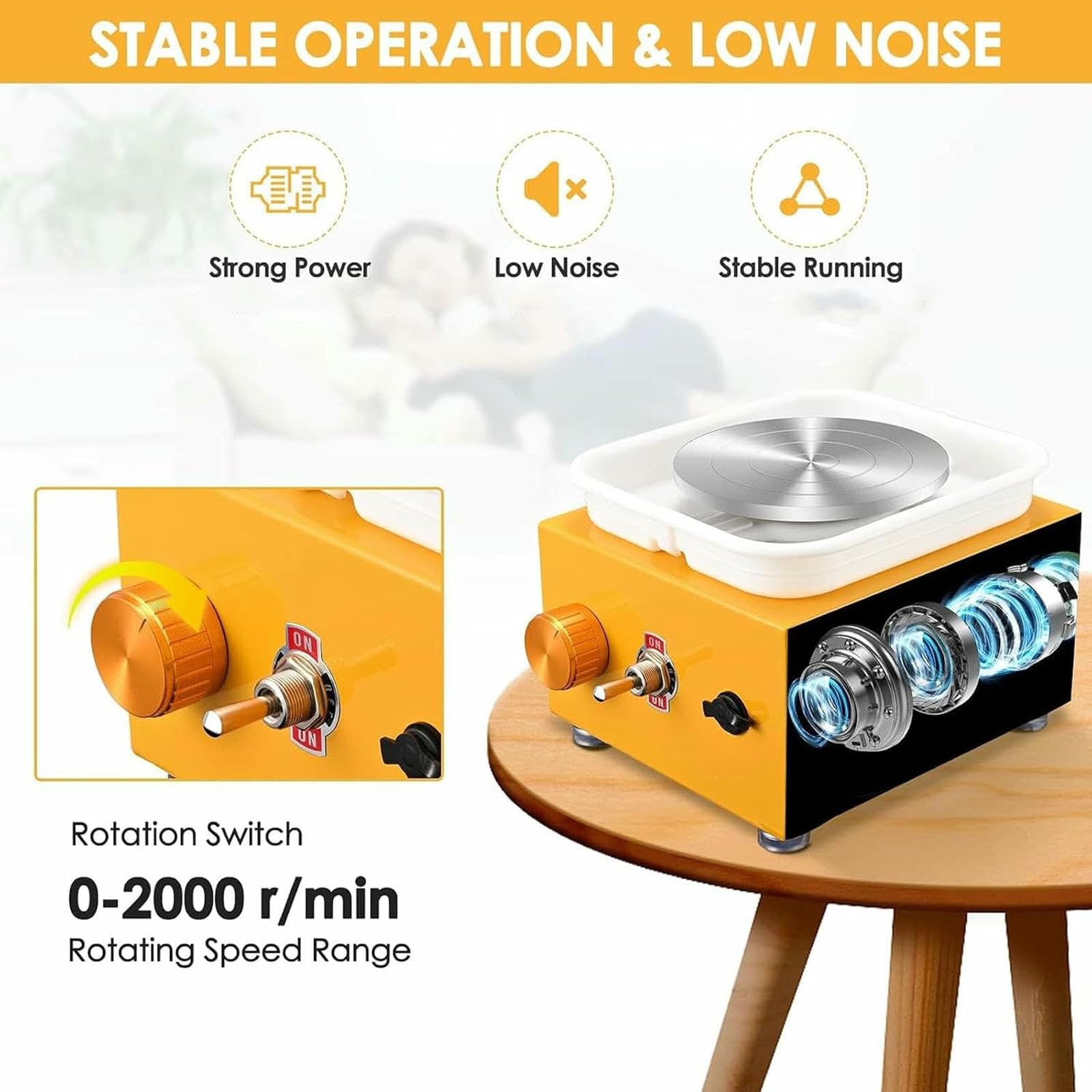 JOSBY Mini-töpferscheibe, Elektrische Töpferscheibe Mit Einstellbarer Geschwindigkeit Und Reversibler Drehrichtung, Abnehmbarem Becken, Aluminium-drehteller