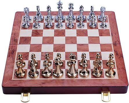 Metal Golden Silver Bronze Chess Pieces Folding Chess Board Professionals Set Portable Board Game Set Color A A