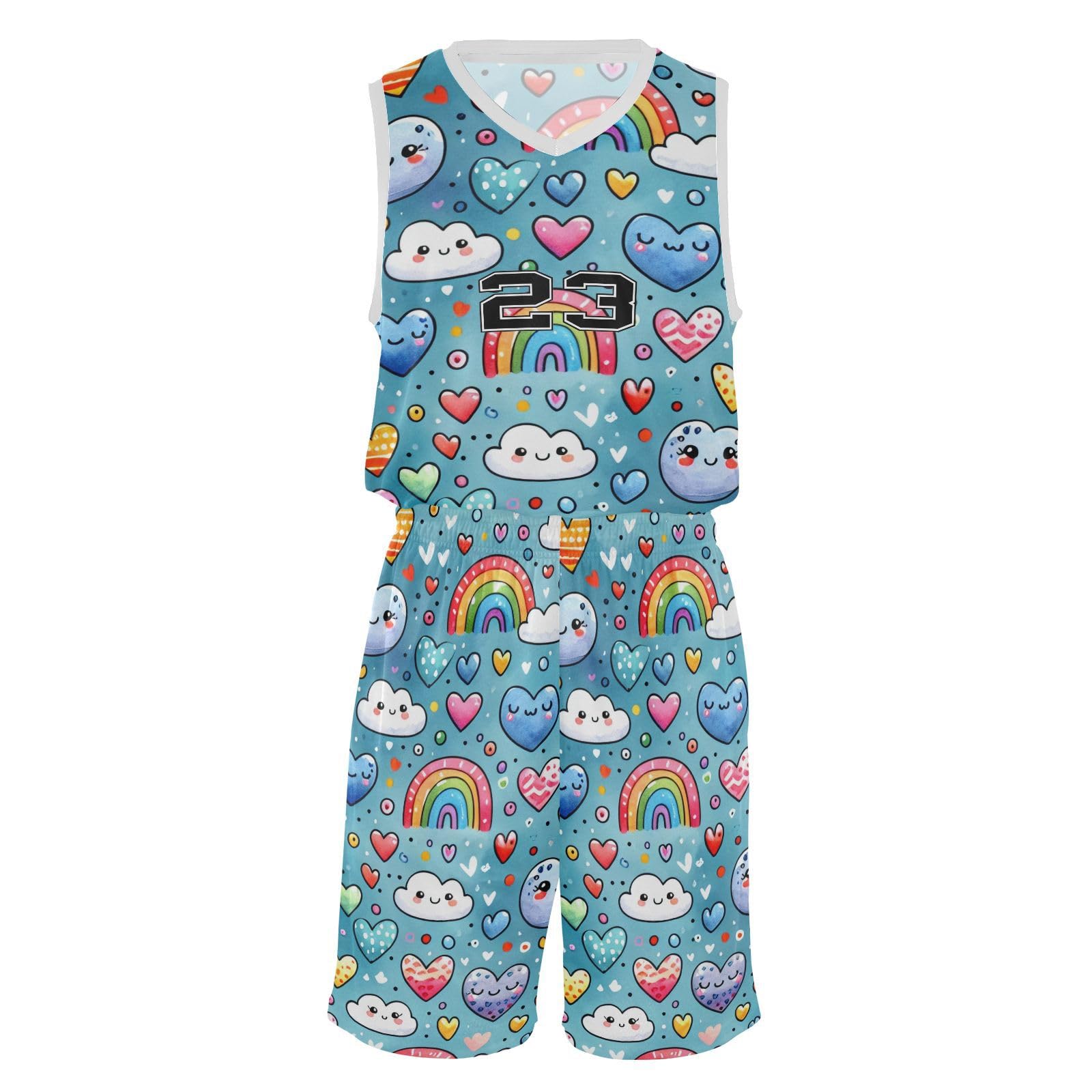 FLildon Colorful Clouds Rainbows Boys Basketball Jersey Set Tank Top Shorts Tracksuit Sport Training Suit for Kids, XL