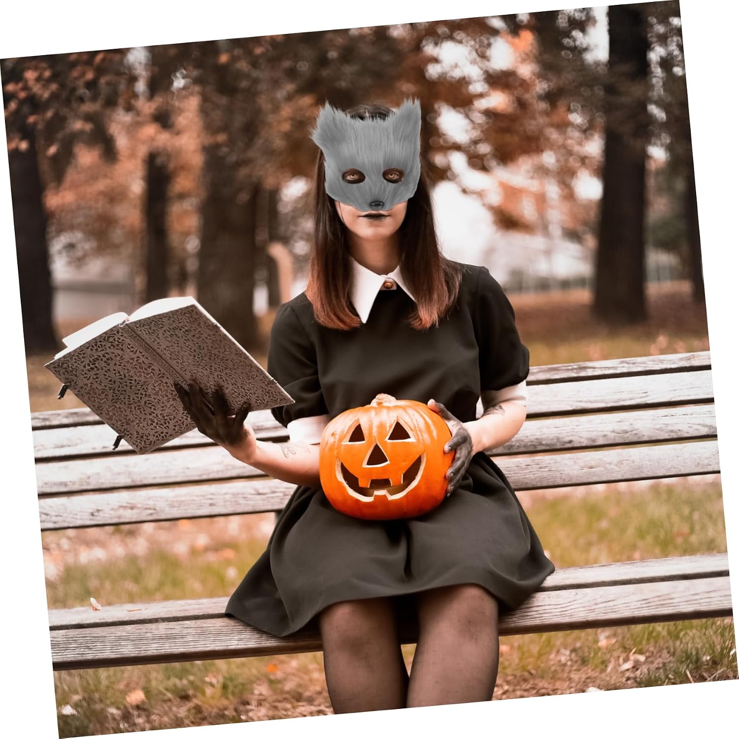Alipis Stylish Plush Fox Half Face Mask Unique Animal Halloween Mask for Cosplay