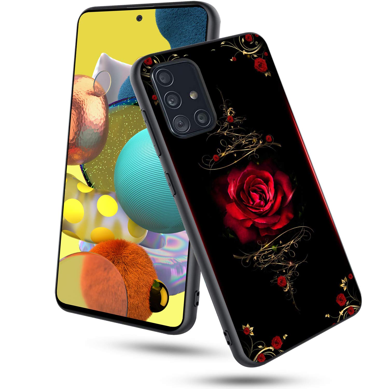 Galaxy A51 Case [NOT FIT A51 5G Version],Soft Silicone Rubber Bumper Case Full Body Protection Shockproof Cover Case Drop Protection for Samsung Galaxy A51,Red Roses