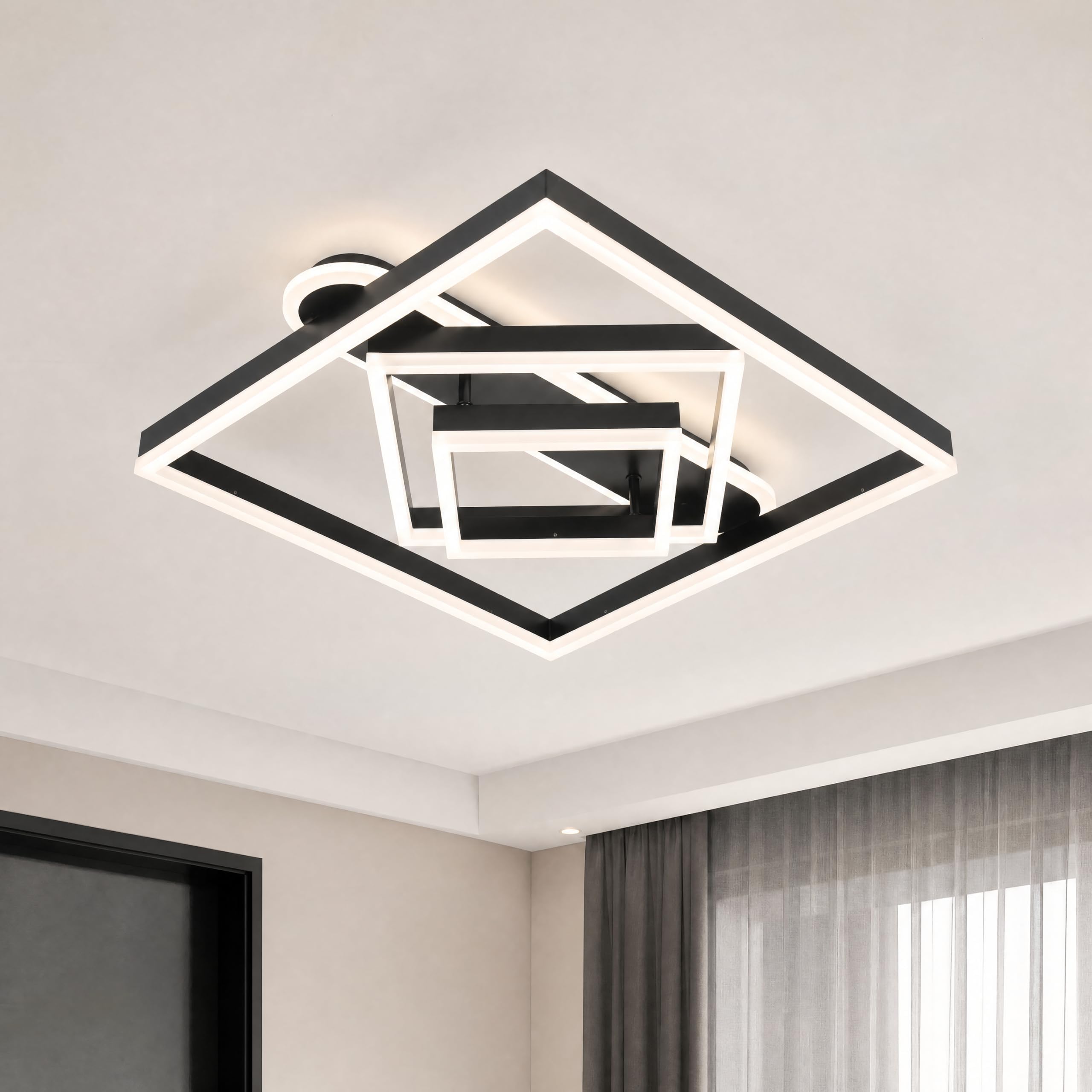 – YATAI LIGHTING Ceiling Light, Black LED, 3-Color Adjustable, 50 x 50 cm