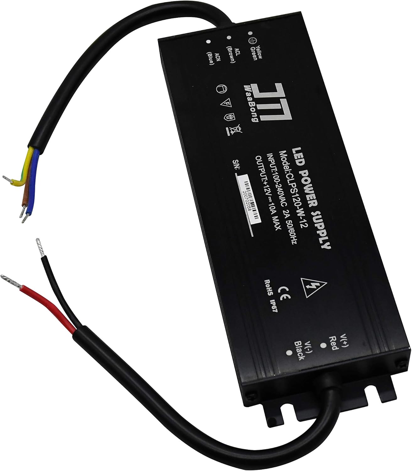 Power Supply 12VDC 10A 120W Waterproof IP67 Outdoor Aluminum 18mm Slim 110V 120V 12V Converter Constant Voltage for DC 12Volt LED Strip Lights Signs (CLPS120-W-12)
