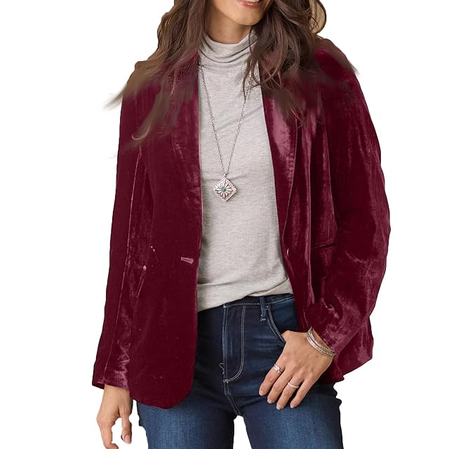 Velvet Blazer Jackets for Women Lapel Collar One Button Up Suede Office Blazers Quiet Luxury Clothes Work Outwear