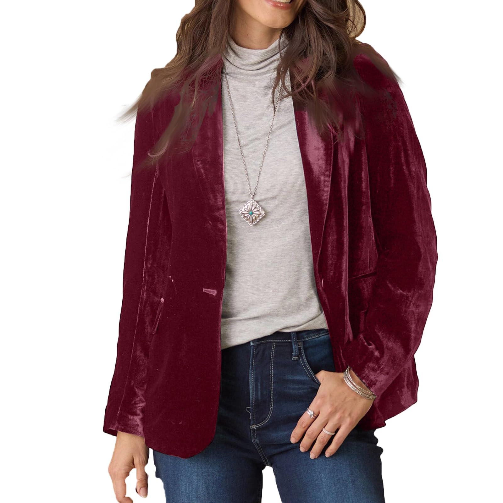 Velvet Blazer Jackets for Women Lapel Collar One Button Up Suede Office Blazers Quiet Luxury Clothes Work Outwear