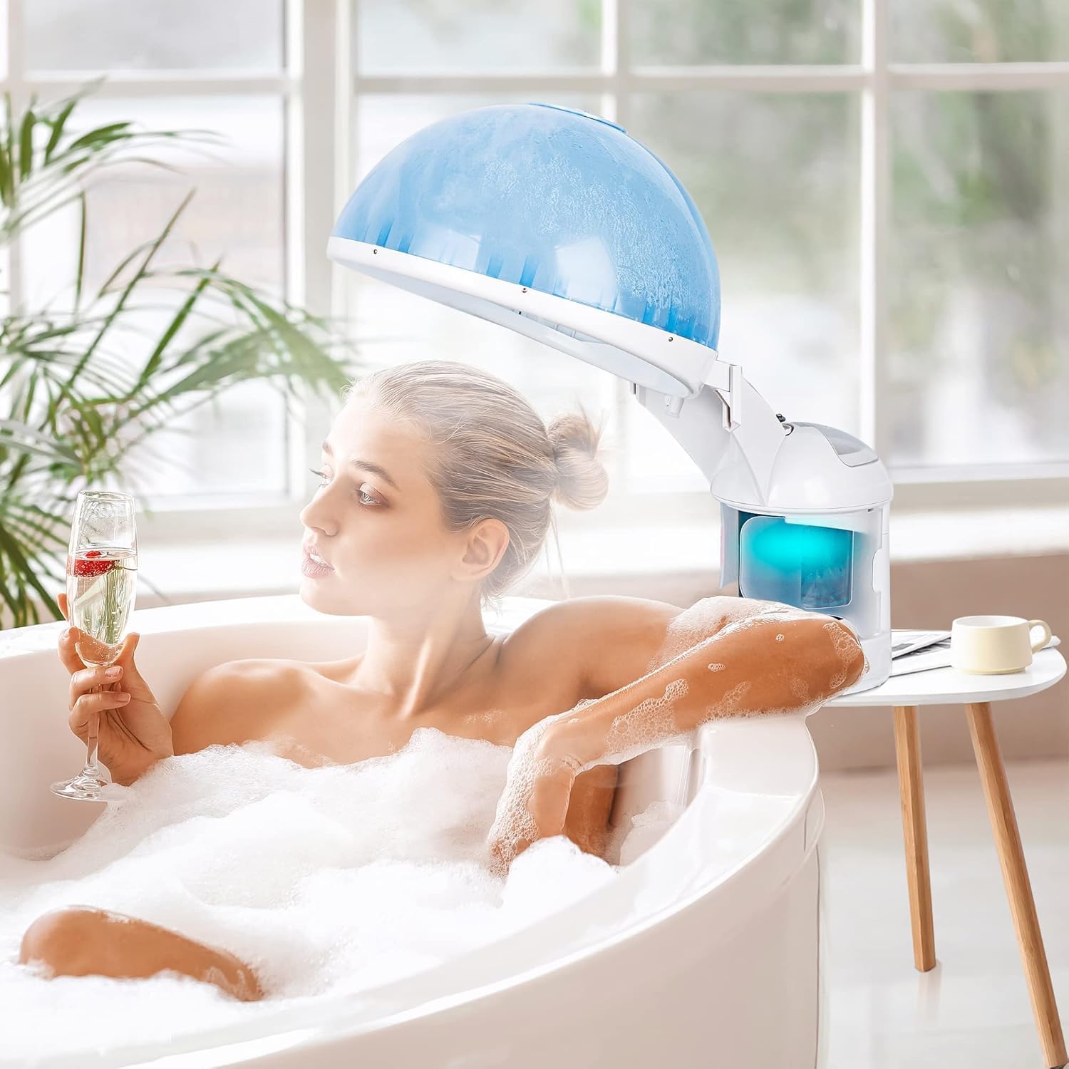 3 in 1 Multi-Functional Ozone Hair Care and Facial Steamer, Air Humidifier Hot Mist Moisturizing Hydration System w/Bonnet Hood, Facial Atomizer Spa, Hair Therapy for Home Salon